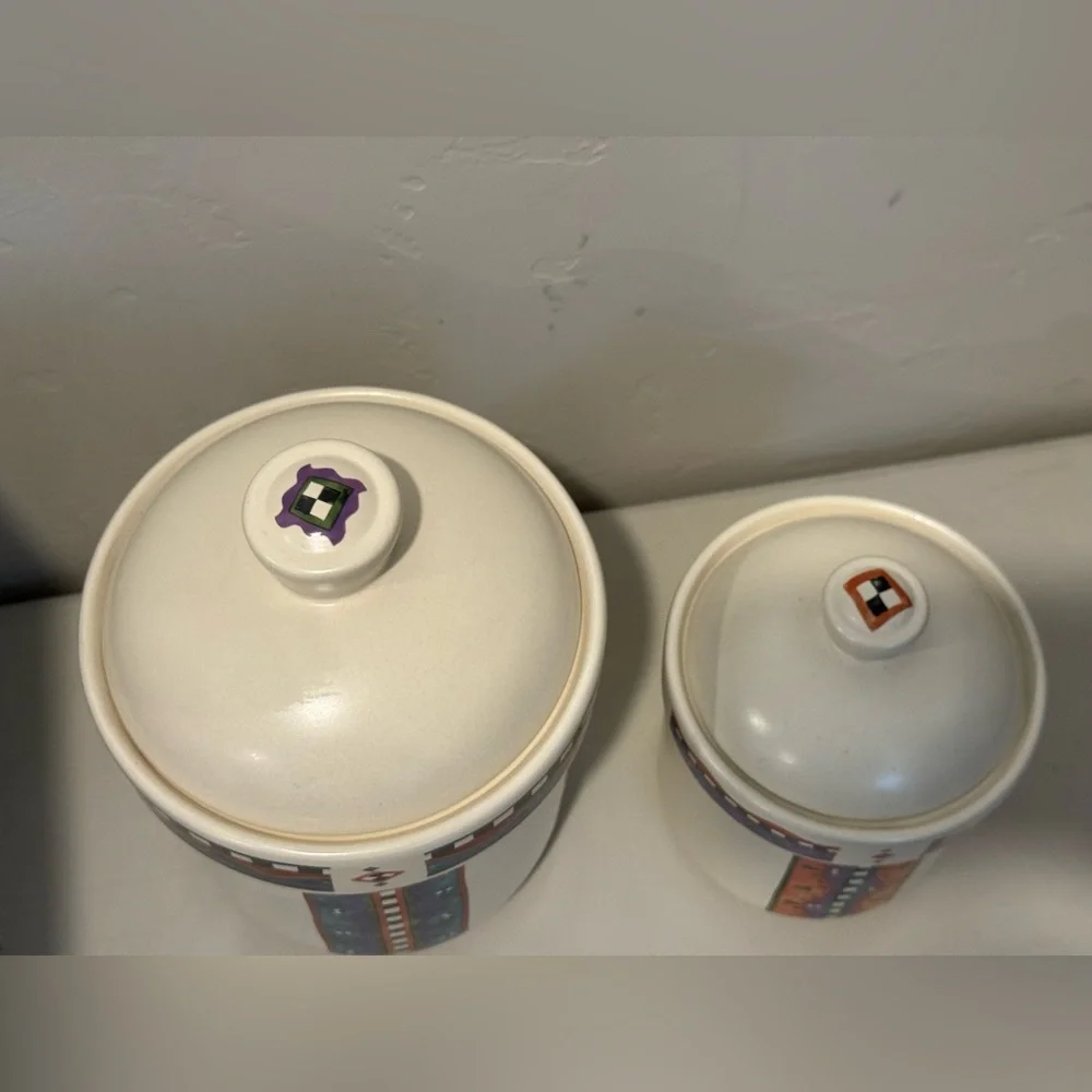 VTG Treasure Craft Adirondack Canister Lids Aztec Southwest Pattern Set of 2
